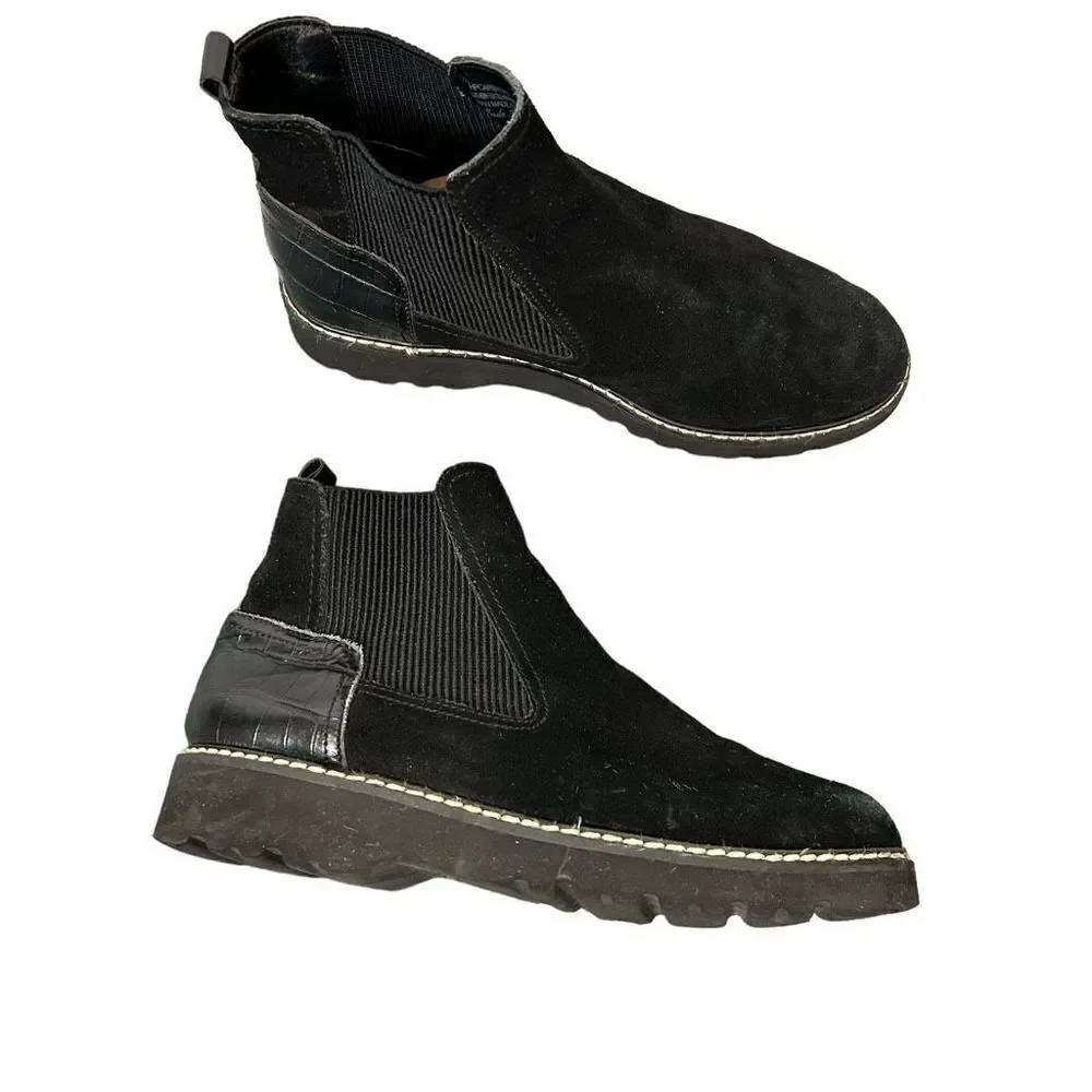 Donald Pliner Womens Carsyncs Black Ankle Boots Leather Suede 5 Block Heel Sole